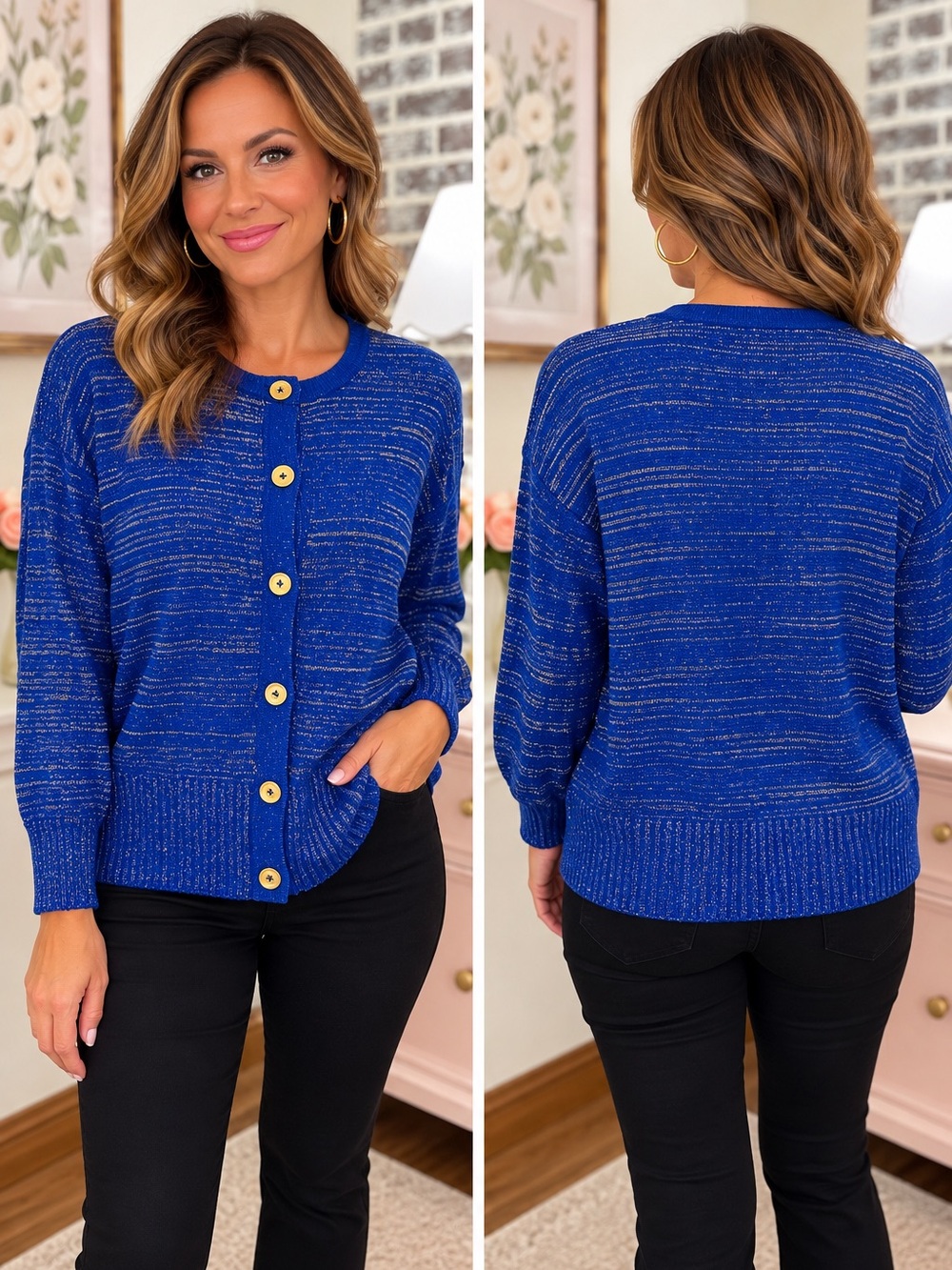 Vivid Blue & Gold Metallic Knit Cardigan XL NWT $595